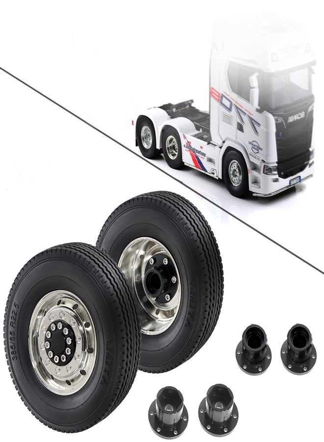 Chanjorlin 1/14 RC Front Tractor Truck Tires and Steel Wheels Rims OD 3.31'' RC Rubber Traile Tyres for Tamiya 1:14 Scale Tractor Trailer Truck Car Upgrades OR Other 1/14 Truck Models 2PCS - Image 1